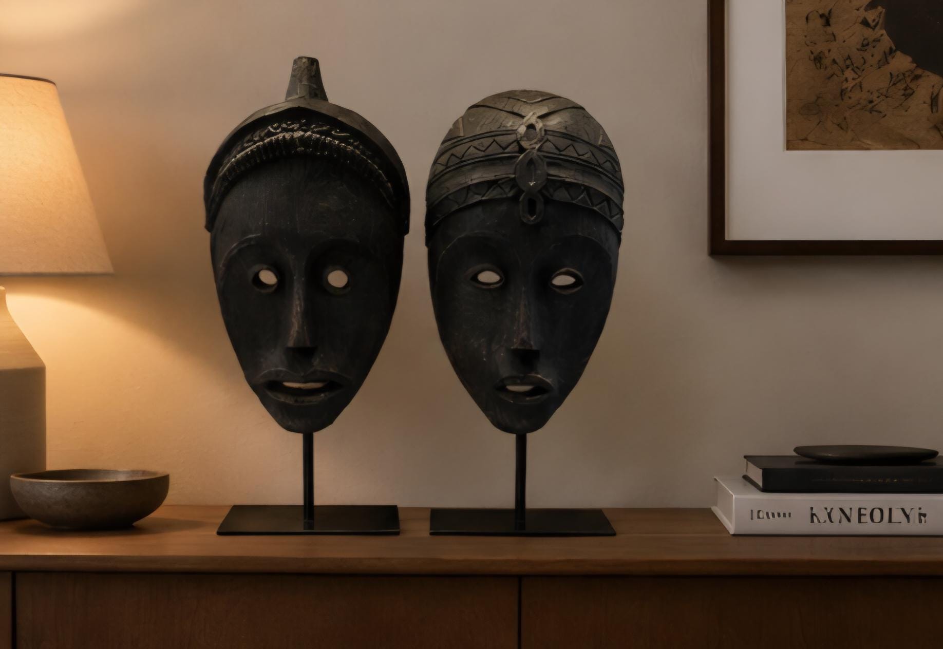 African Tribal Mask Set Wooden Sculpture Decor