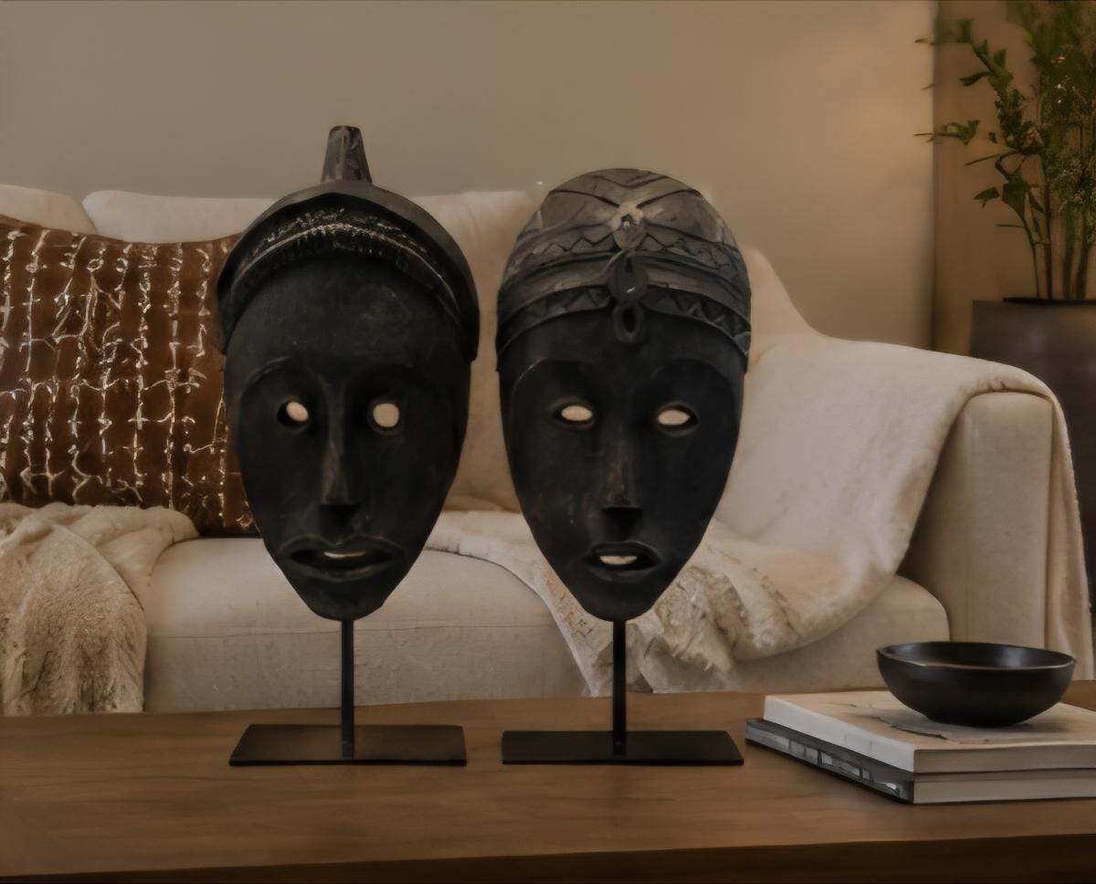 African Tribal Mask Set Wooden Sculpture Decor