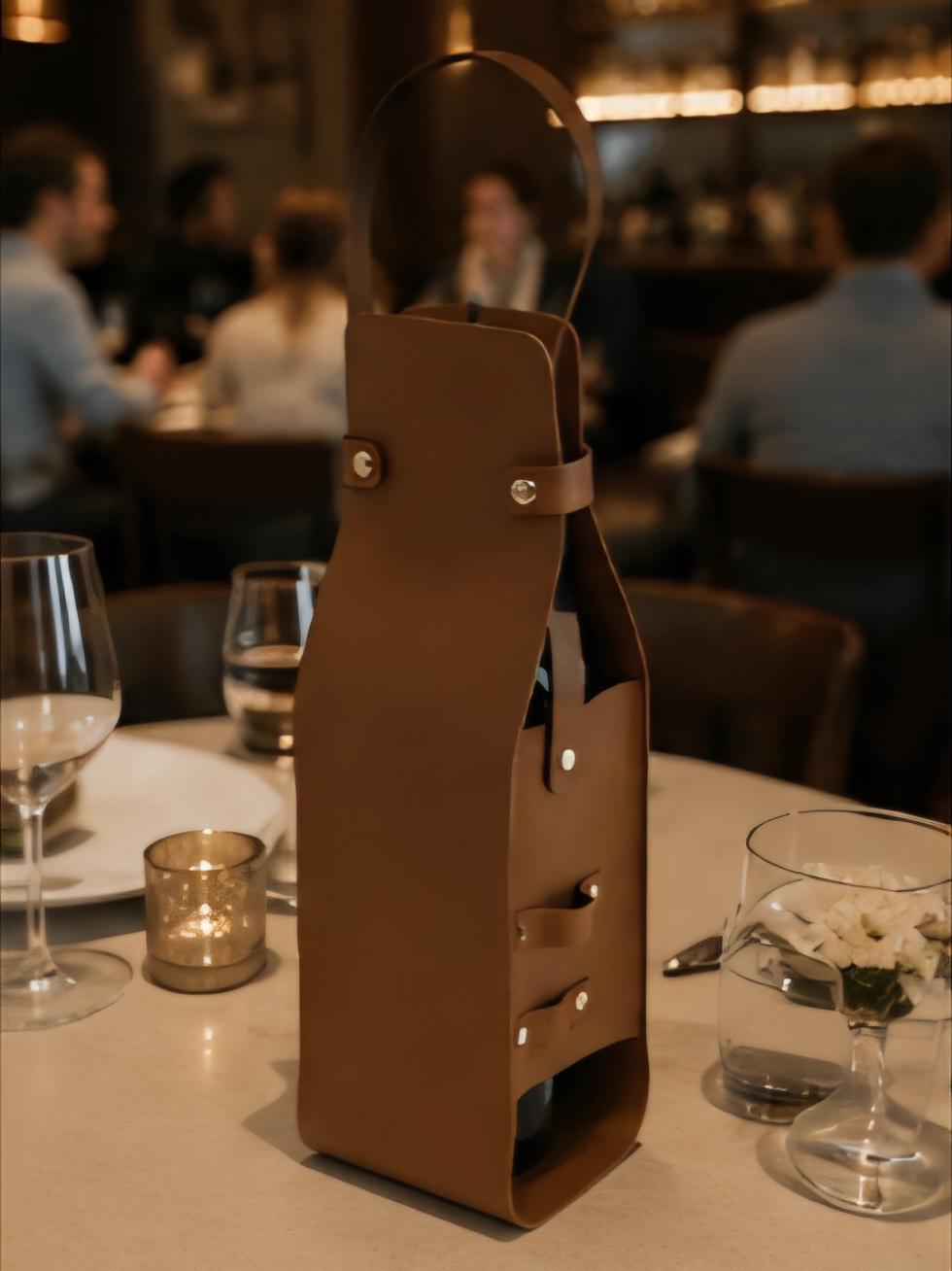 Personalized Leather Wine Bottle Carrier, Custom Engraved Wine Tote Bag