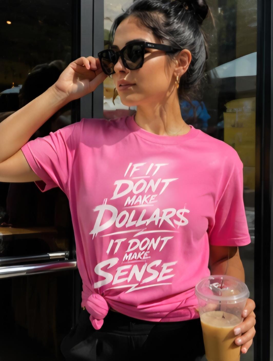 Pink Cotton Blend Statement Shirt: "If It Makes Dollars It Makes Sense"