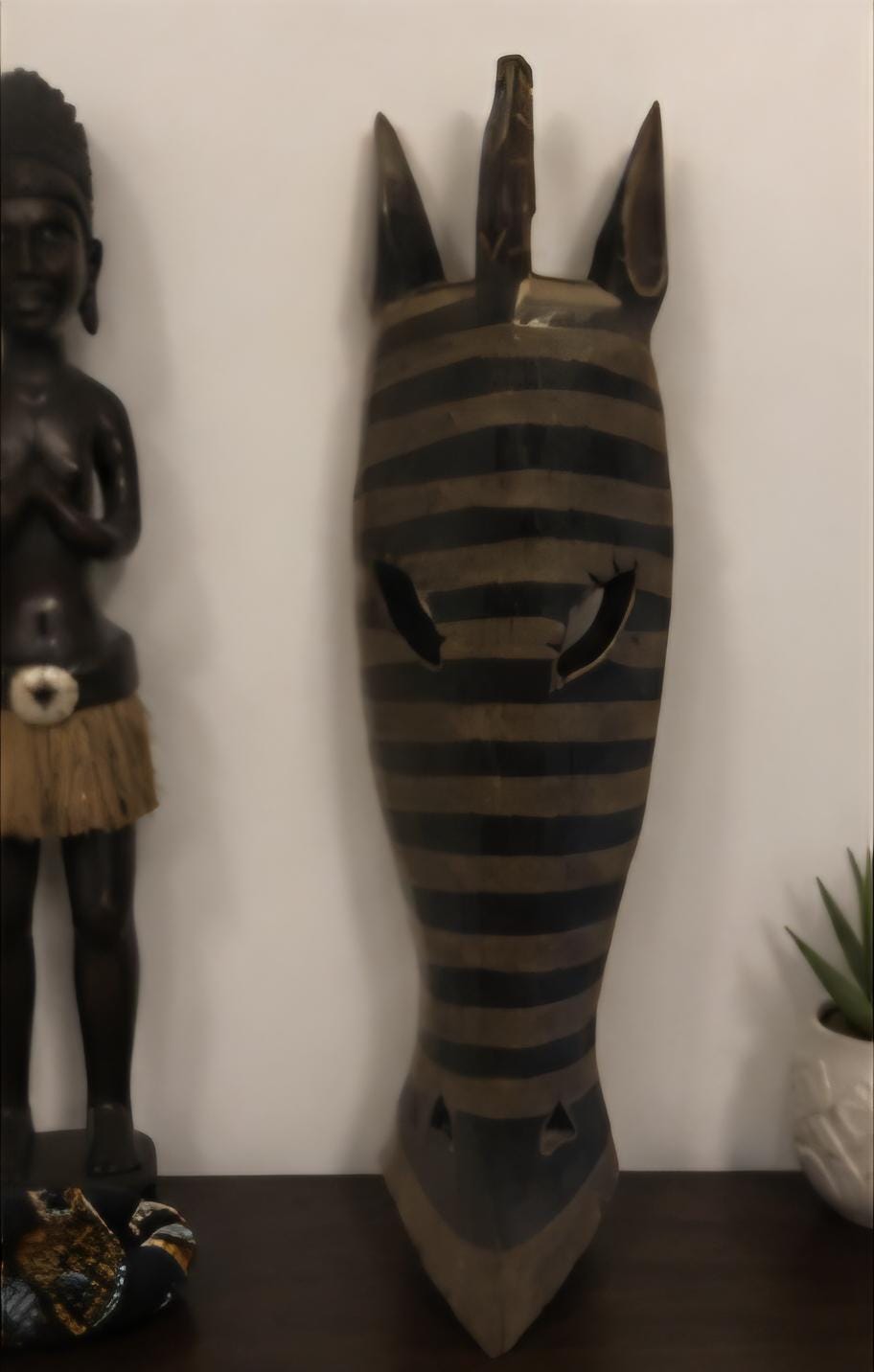 Hand Carved Wood Wall Art Tribal African Inspired Rustic Decor (18 x 5 inches)