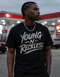 Young N Reckless Black T-Shirt: Silver Vinyl Graphic Streetwear Tee