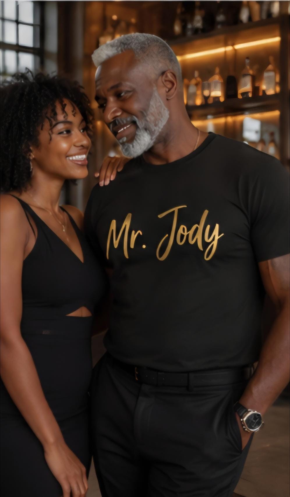 Mr Jody Shirt: Gold Vinyl Style Graphic Tee for Older Men