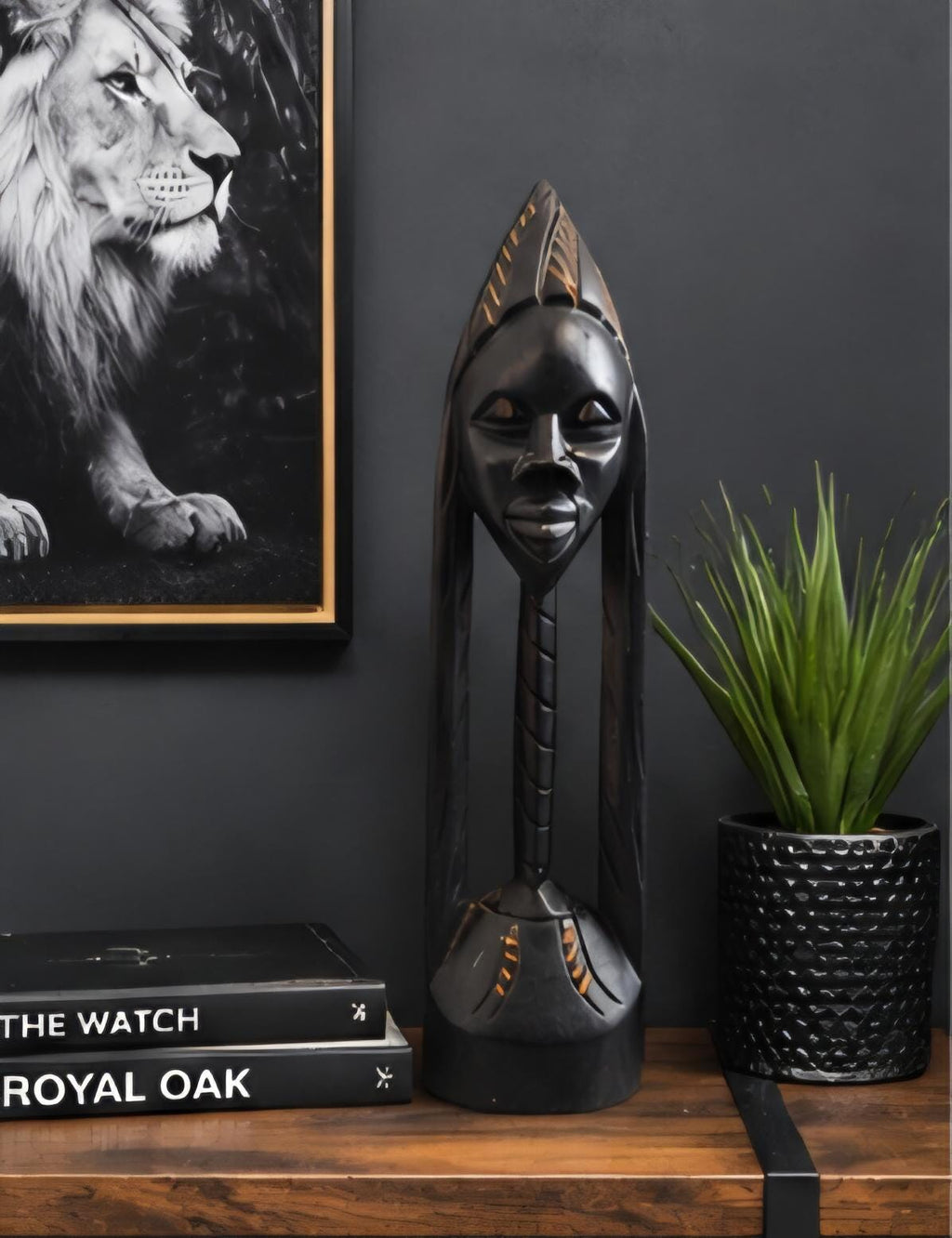 Authentic Hand Carved Ghana Wood Sculpture African Tribal Decor Statue