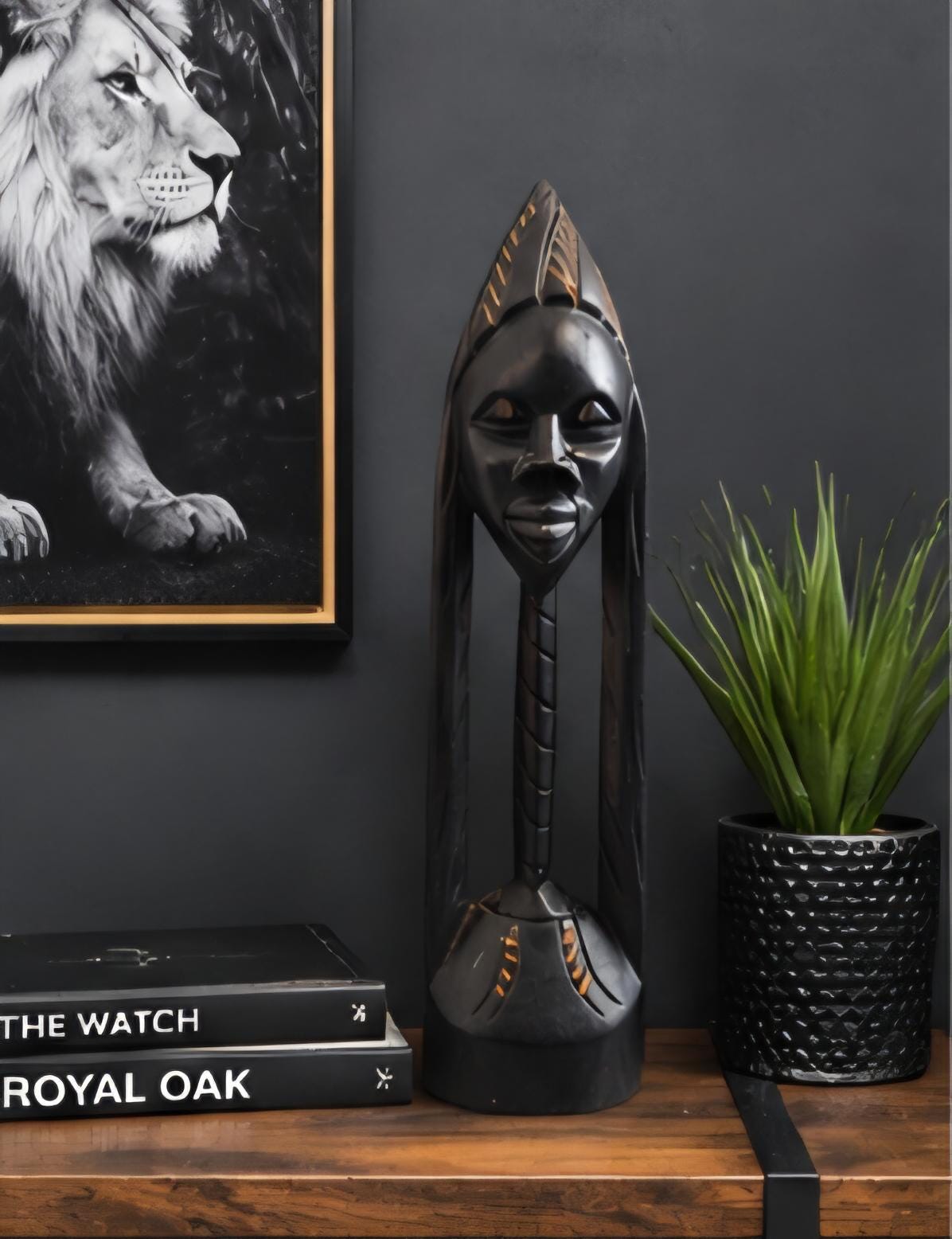 Authentic Hand Carved Ghana Wood Sculpture African Tribal Decor Statue