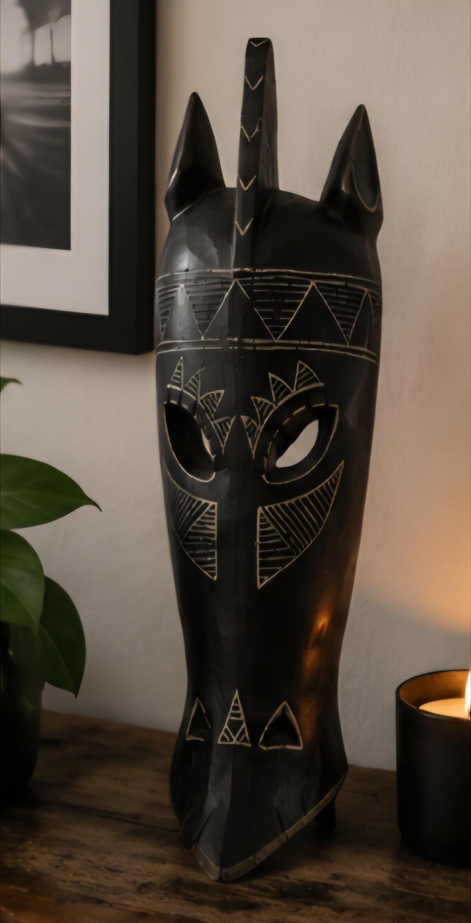 Hand Carved African Wooden Mask | Ghana Tribal Wall Art, 17.5 Inch Home Accent