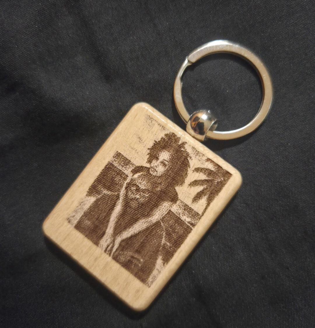 Custom Photo Engraved Wood Keychain, Personalized Keepsake Gift