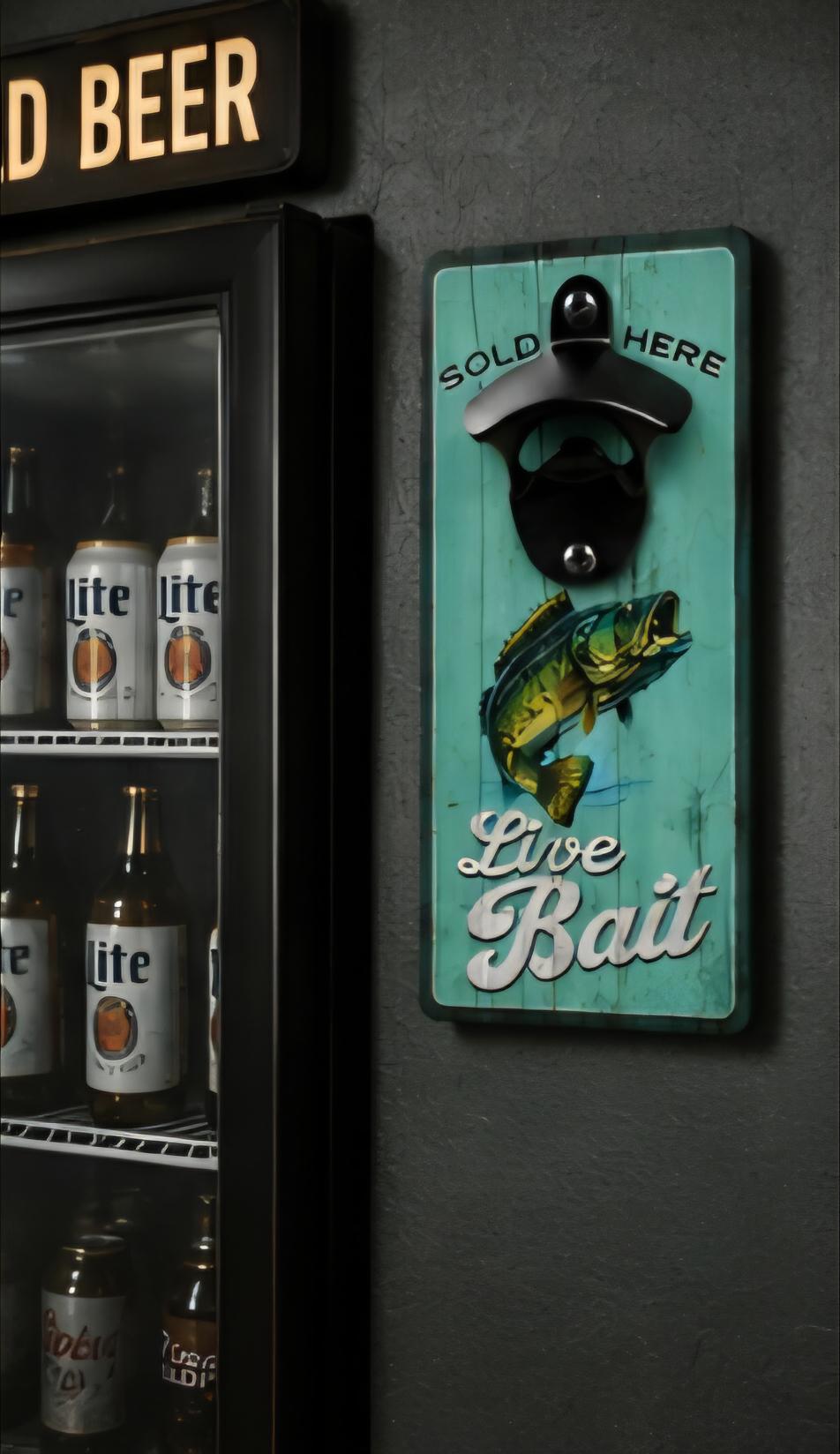 Live Bait Bottle Opener: Rustic Fishing Decor for Man Caves, Lake Houses