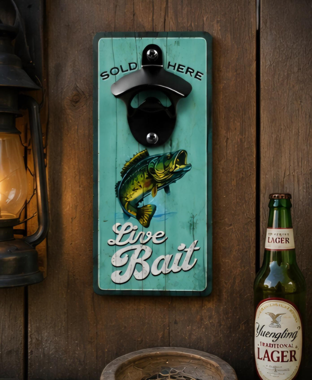 Live Bait Bottle Opener: Rustic Fishing Decor for Man Caves, Lake Houses