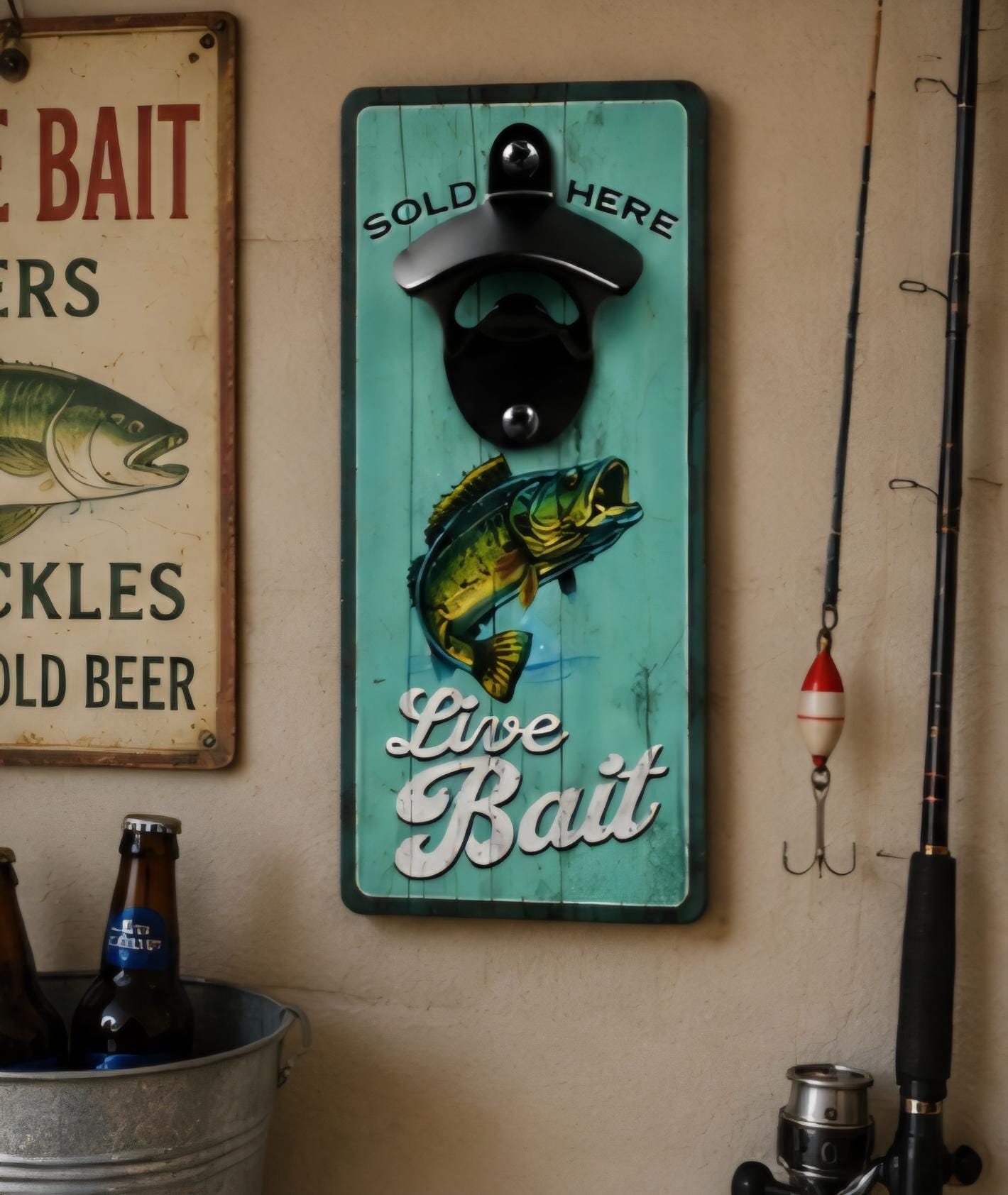 Live Bait Bottle Opener: Rustic Fishing Decor for Man Caves, Lake Houses