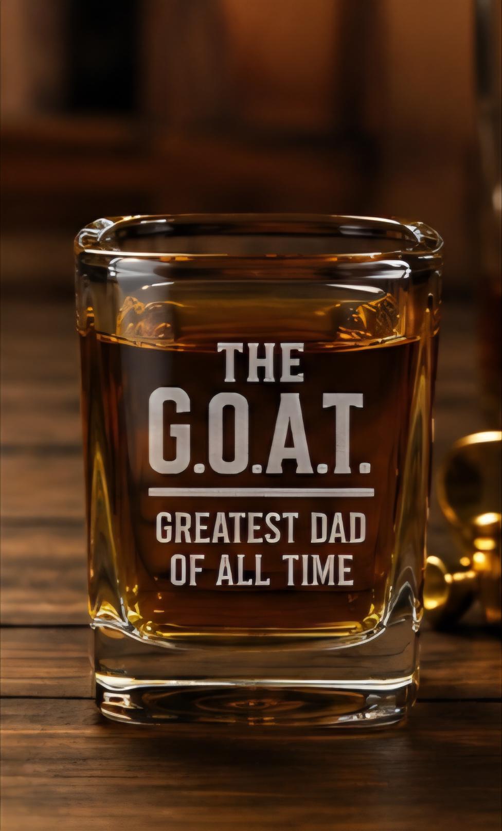 The Goat Whiskey Shot Glass | Greatest Dad of All Time Engraved Barware