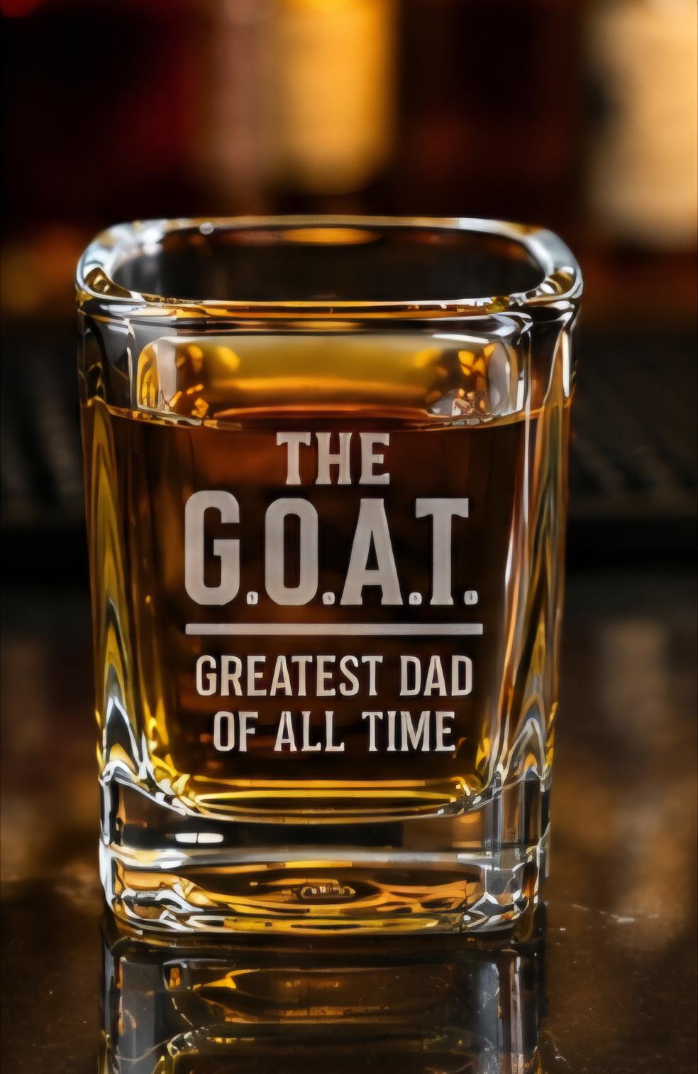 The Goat Whiskey Shot Glass | Greatest Dad of All Time Engraved Barware