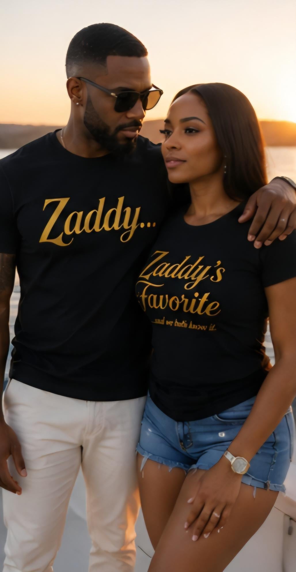 Zaddy and Zaddy's Favorite Matching Couple Shirts, Black Gold Tees