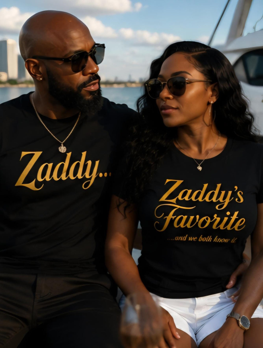 Zaddy and Zaddy's Favorite Matching Couple Shirts, Black Gold Tees
