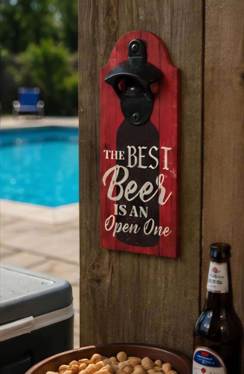 Rustic Beer Bottle Opener Sign, Man Cave Bar Decor, Wood Plaque