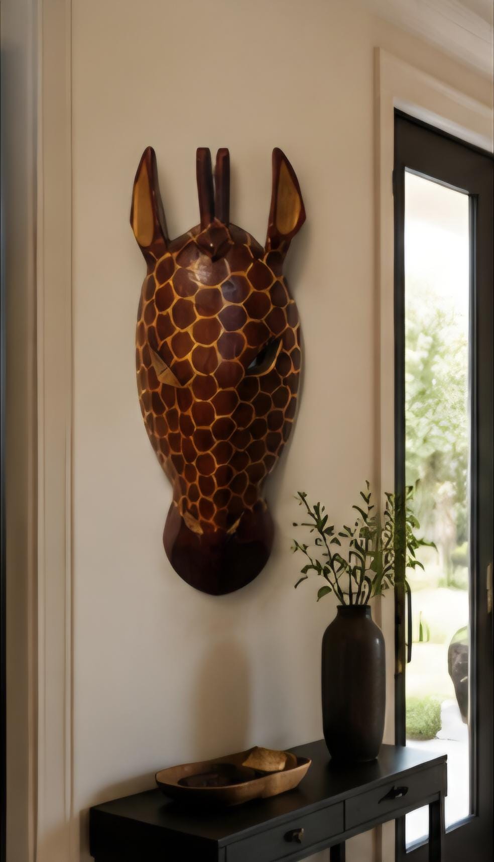 Hand-Carved Kenyan Wall Mask – African Tribal Wood Art – 15" x 6" Decorative Wall Hanging – Authentic African Home Decor