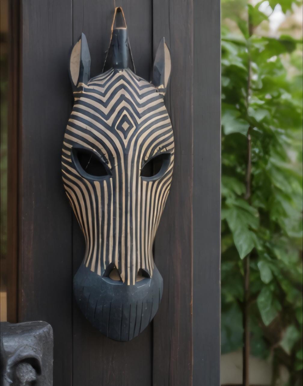 Hand Carved Zebra Mask, 15x6 Tribal Wall Art, African Safari Decor, Cultural Accent