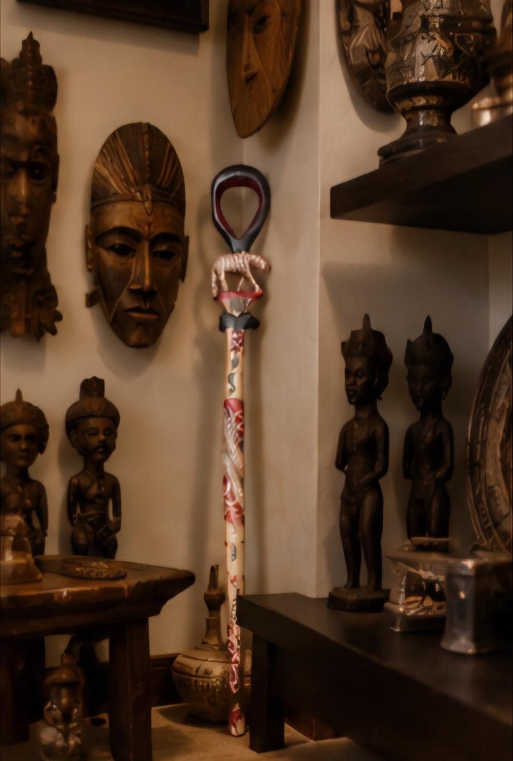 Hand Carved Kenyan Leopard Cane – African Tribal Walking Stick, Safari Decor