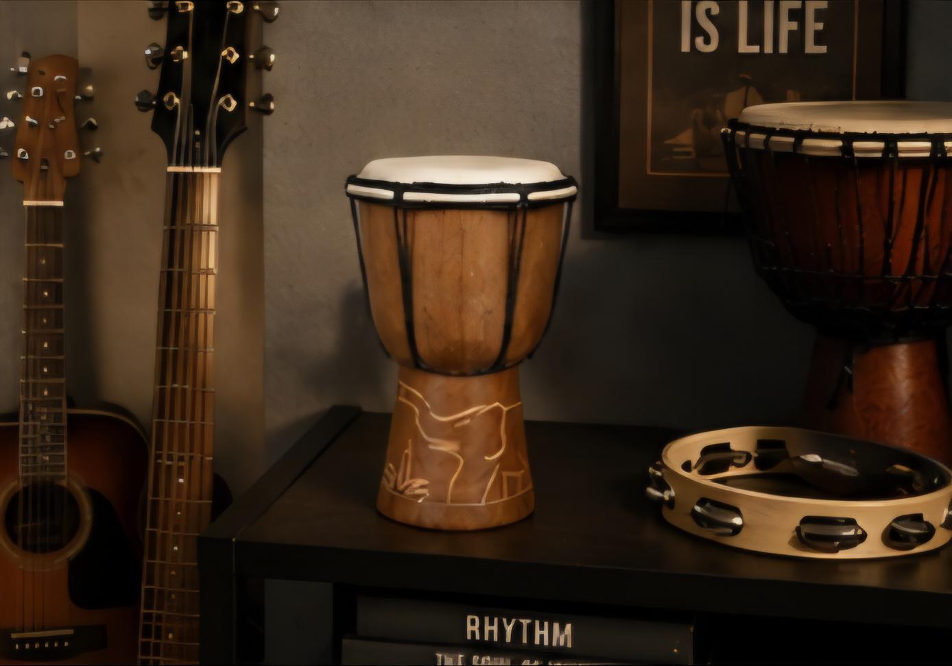 Hand Carved African Drum Decor | 9 Inch Wooden Cultural Art Accent