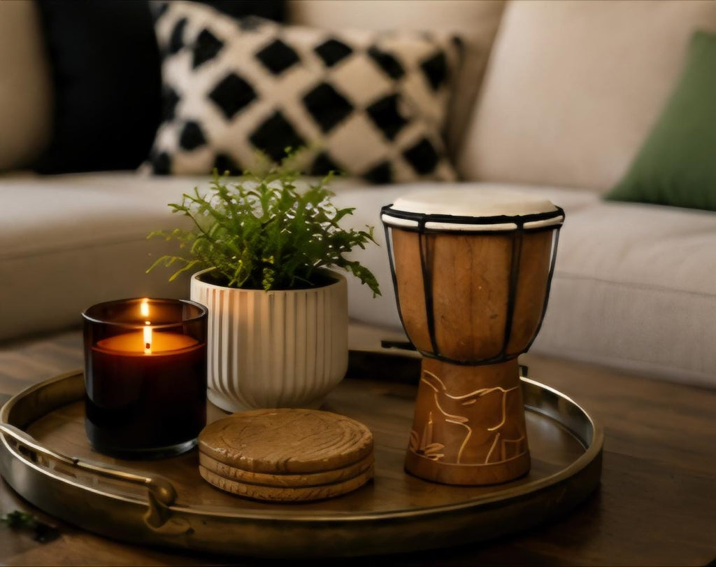 Hand Carved African Drum Decor | 9 Inch Wooden Cultural Art Accent