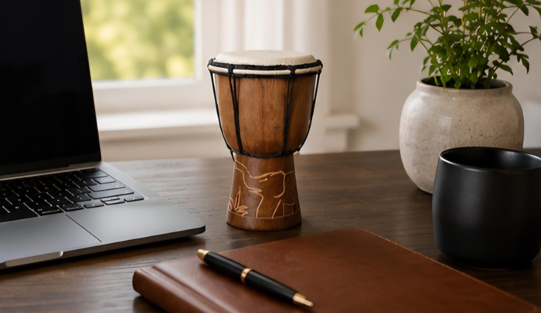 Hand Carved African Drum Decor | 9 Inch Wooden Cultural Art Accent