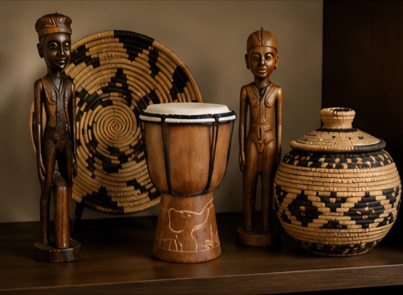 Hand Carved African Drum Decor | 9 Inch Wooden Cultural Art Accent