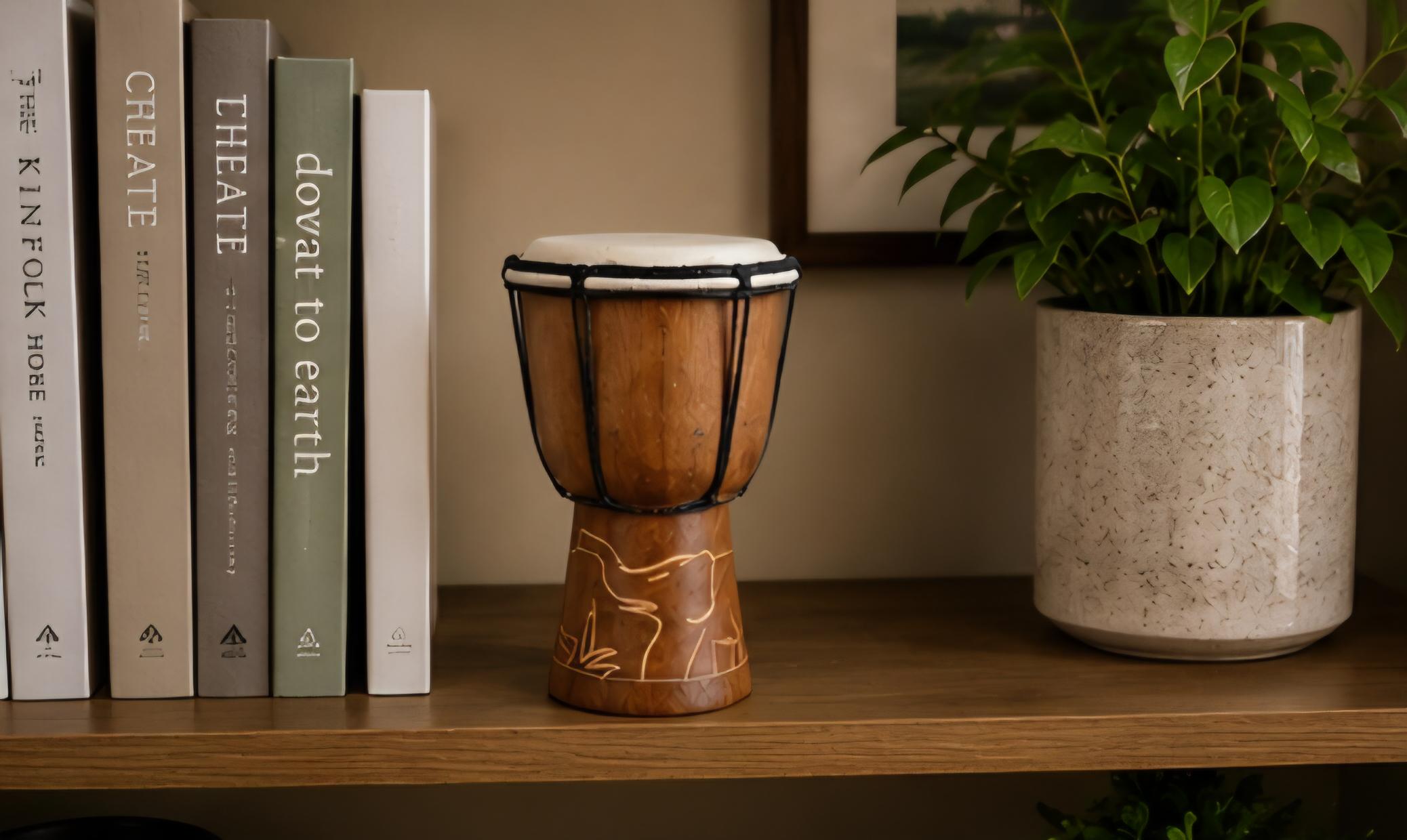 Hand Carved African Drum Decor | 9 Inch Wooden Cultural Art Accent