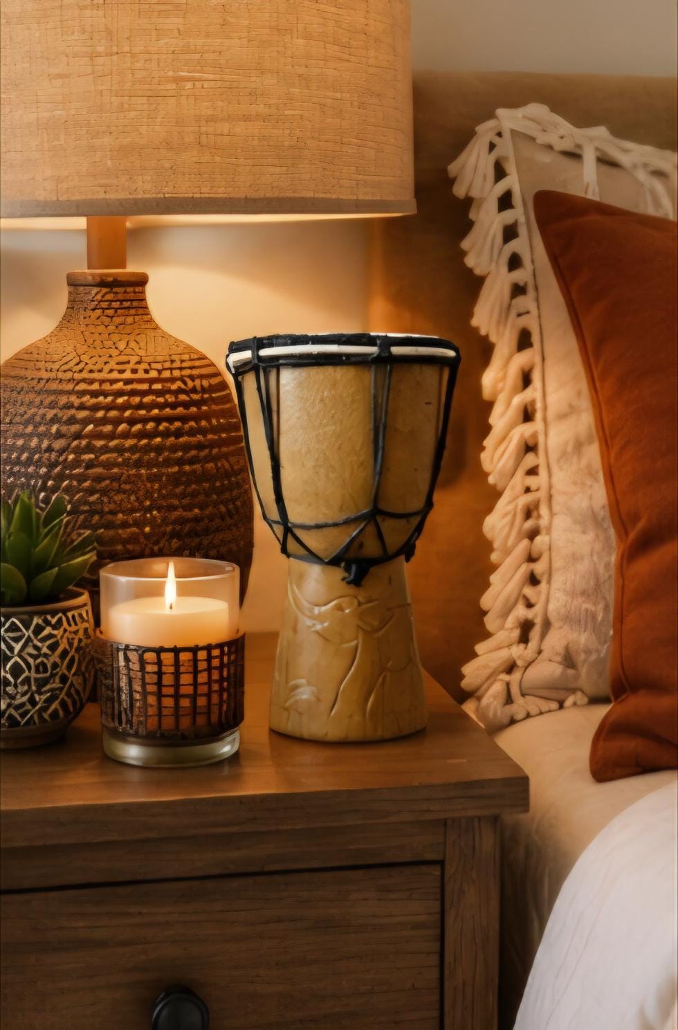 Hand-Carved African Wooden Djembe Drum – Mini Cultural Decor Shelf Accent