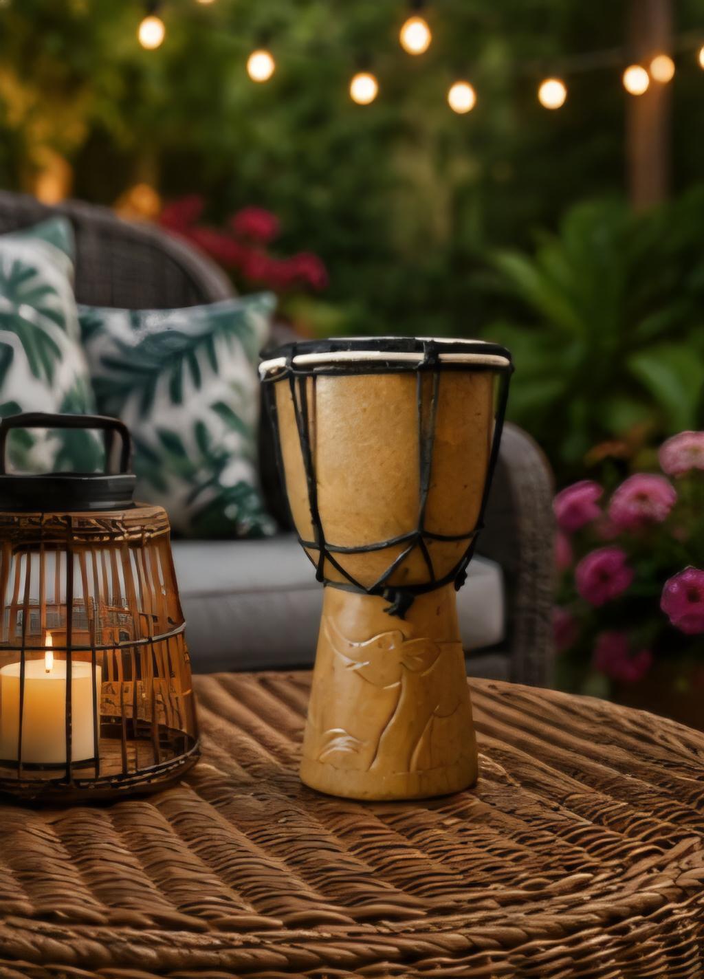 Hand-Carved African Wooden Djembe Drum – Mini Cultural Decor Shelf Accent