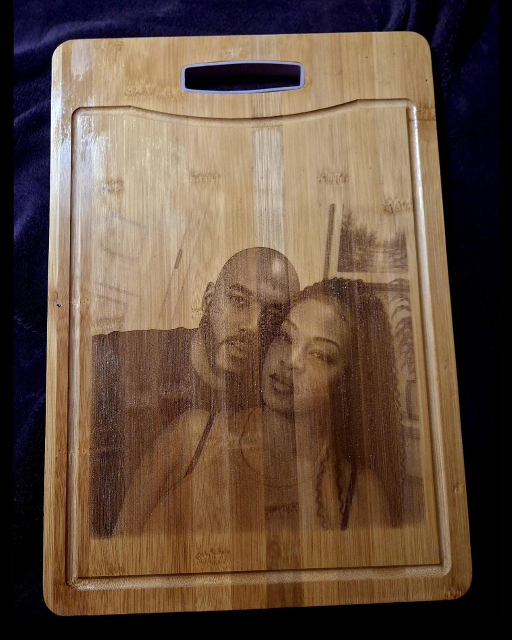 Custom Photo Engraved Bamboo Cutting Board | Personalized Family Keepsake Gift