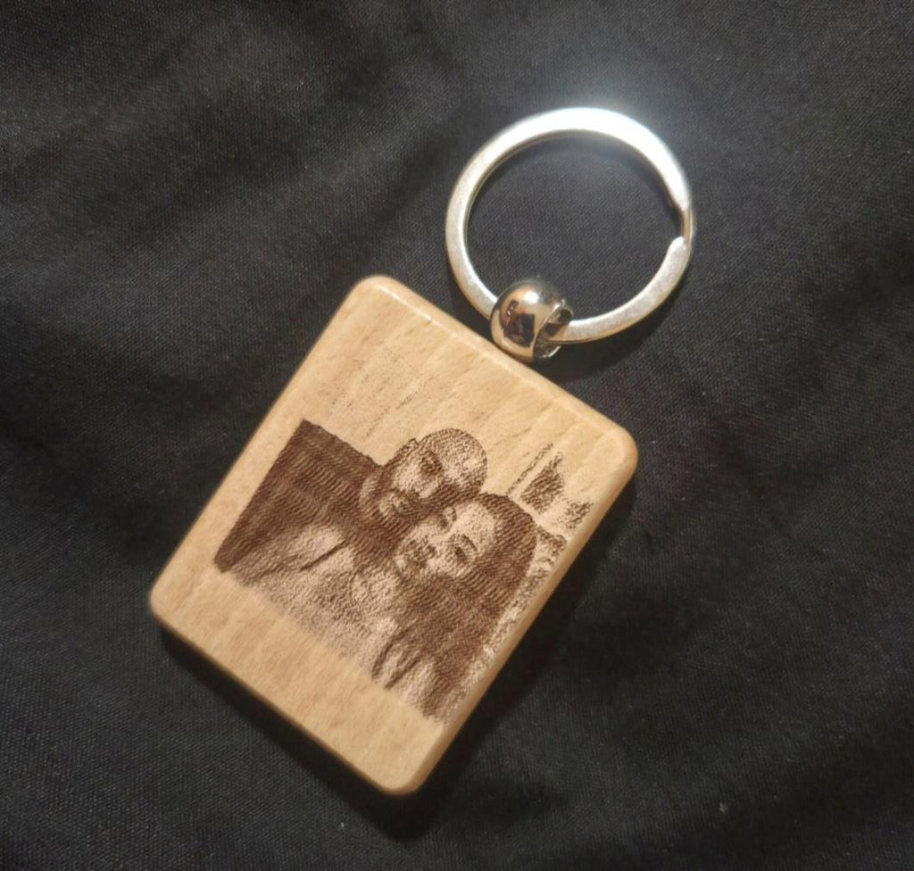 Custom Photo Engraved Wood Keychain, Personalized Keepsake Gift