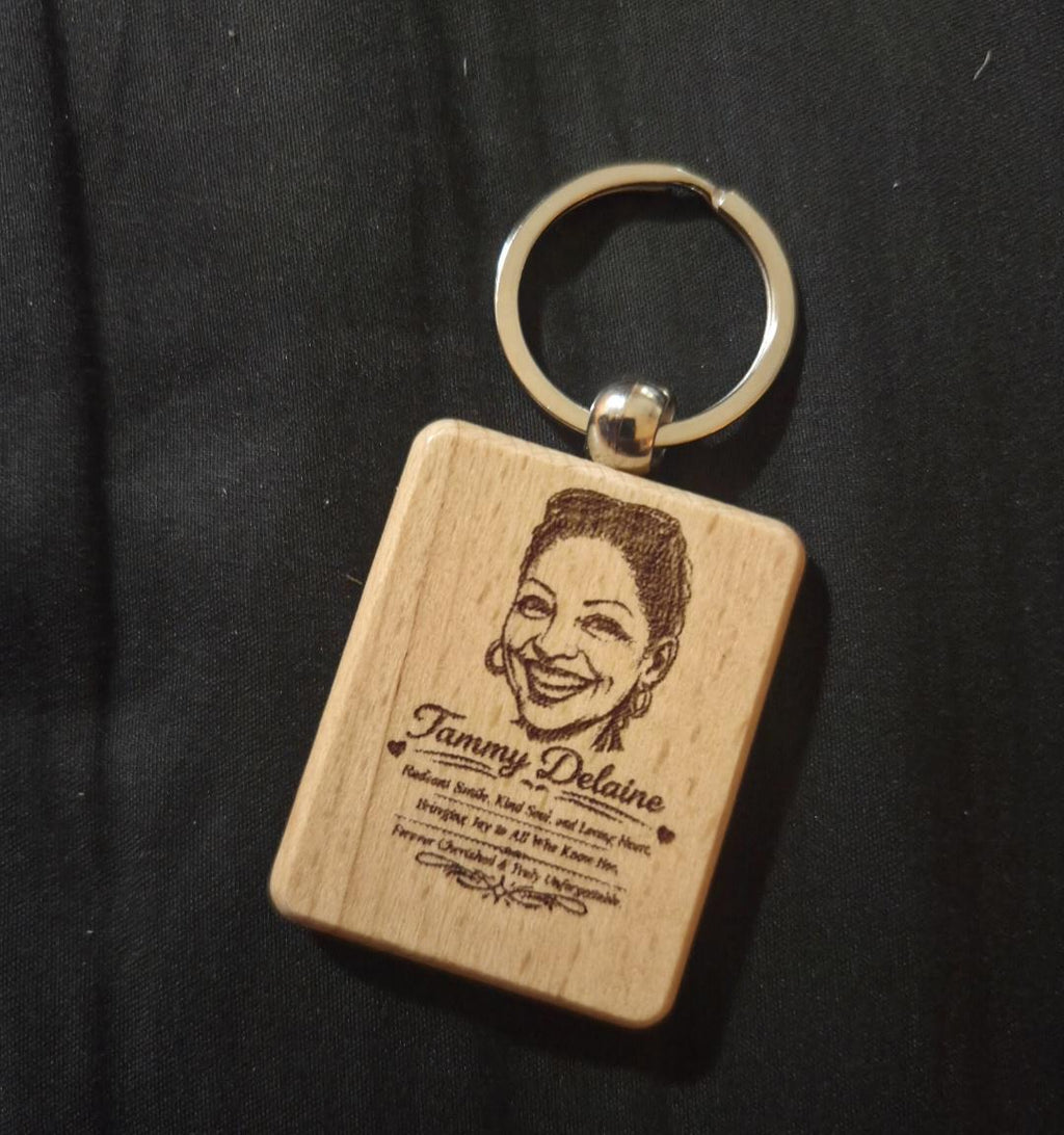 Custom Photo Engraved Wood Keychain, Personalized Keepsake Gift