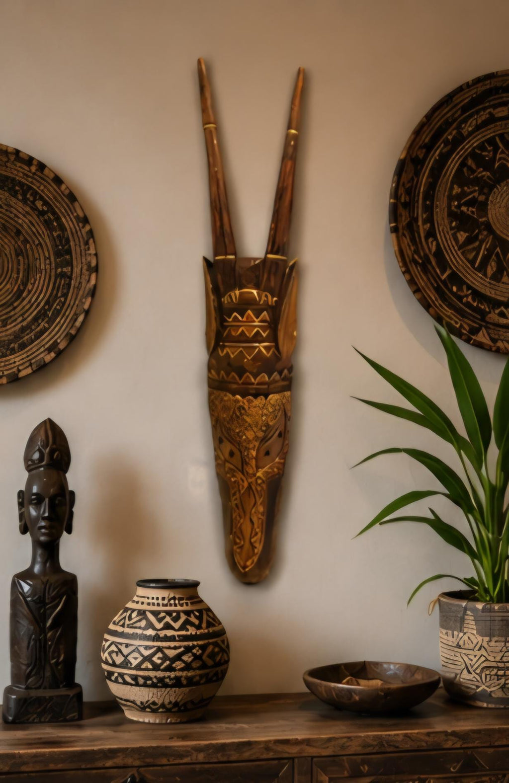 Hand Carved African Wall Mask | 29.5 Inch Ghana Wood Tribal Art Statement Decor