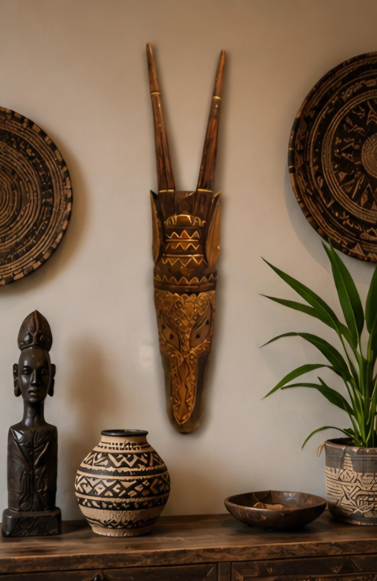 Hand Carved African Wall Mask | 29.5 Inch Ghana Wood Tribal Art Statement Decor
