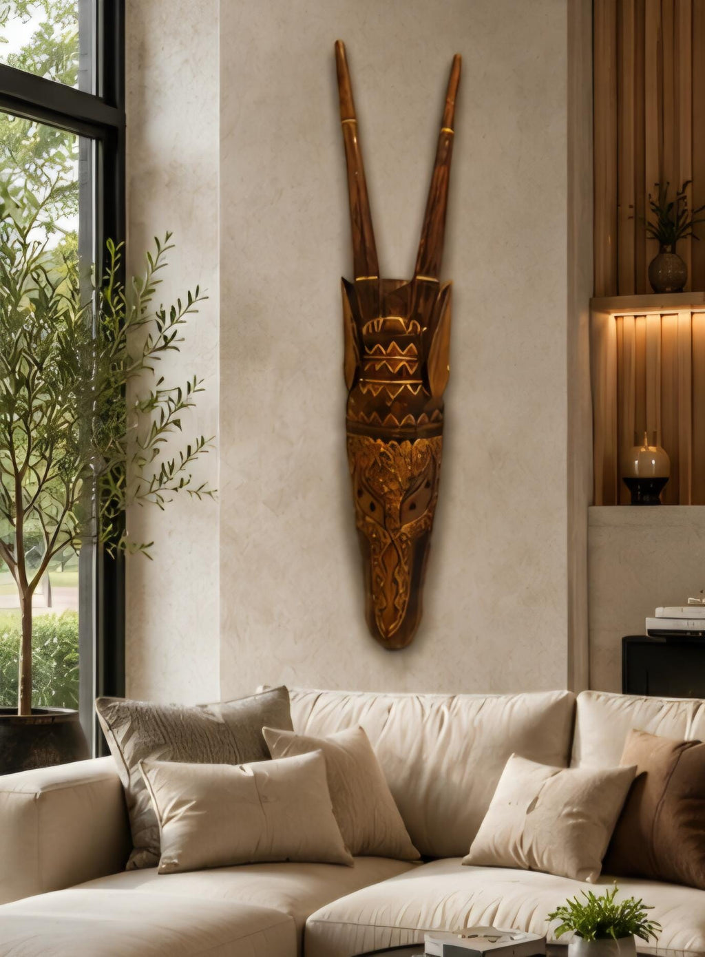 Hand Carved African Wall Mask | 29.5 Inch Ghana Wood Tribal Art Statement Decor