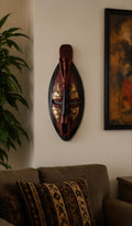 Hand Carved African Wooden Mask, Tribal Wall Decor, Boho Rustic Accent (17 x 5)