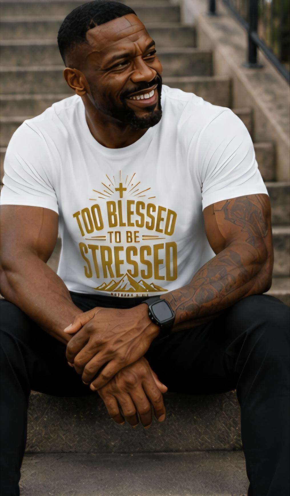 Too Blessed To Be Stressed Christian T-Shirt, Matthew 6:34 Faith Tee