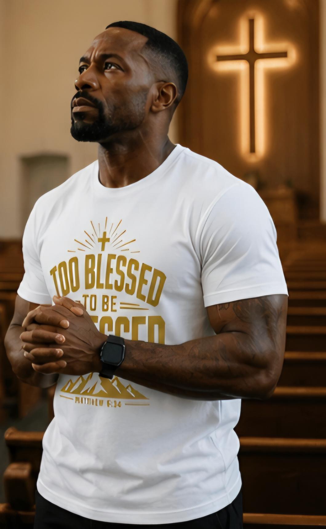 Too Blessed To Be Stressed Christian T-Shirt, Matthew 6:34 Faith Tee