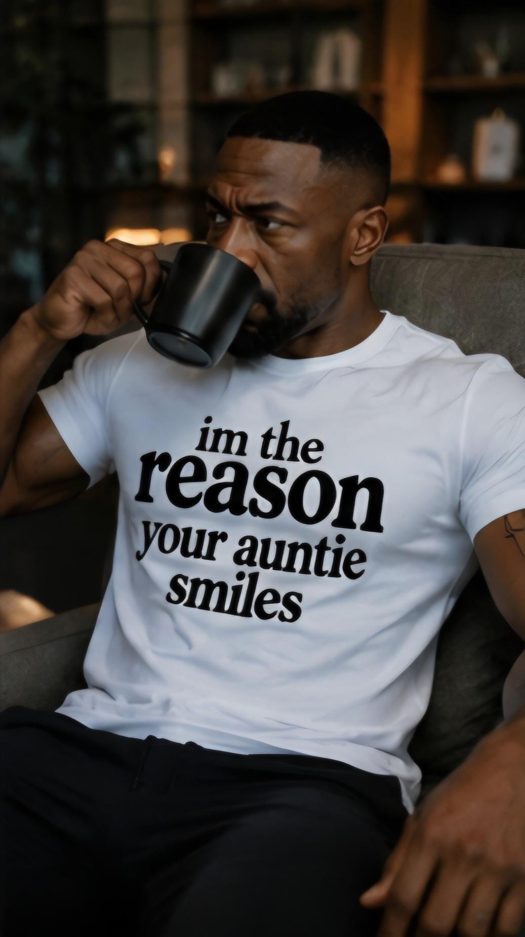 Men's "I'm the Reason Your Auntie Smiles" Graphic Tee – Humorous Family Reunion Shirt