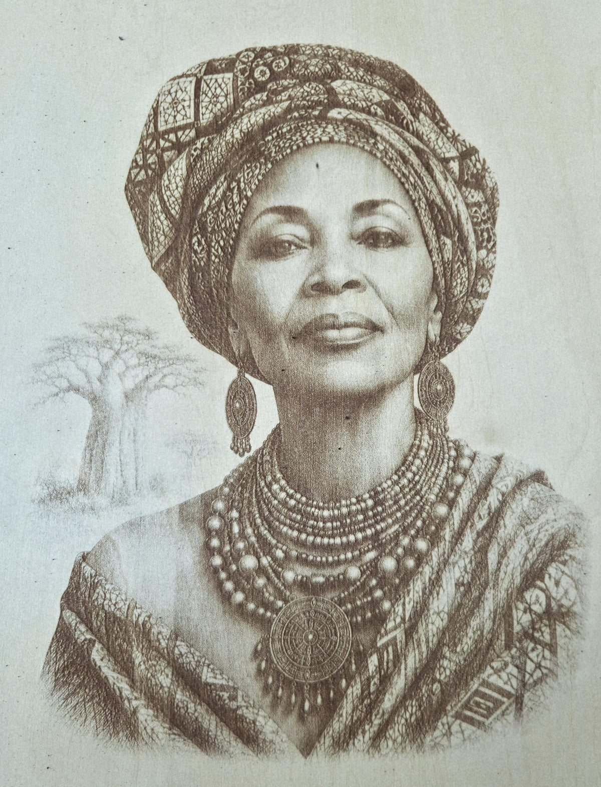 African Queen Engraved Wood Portrait Panel – 16x12 Handcrafted Wall Art – African Heritage Decor – Afrocentric Home Accent – Cultural Wood E