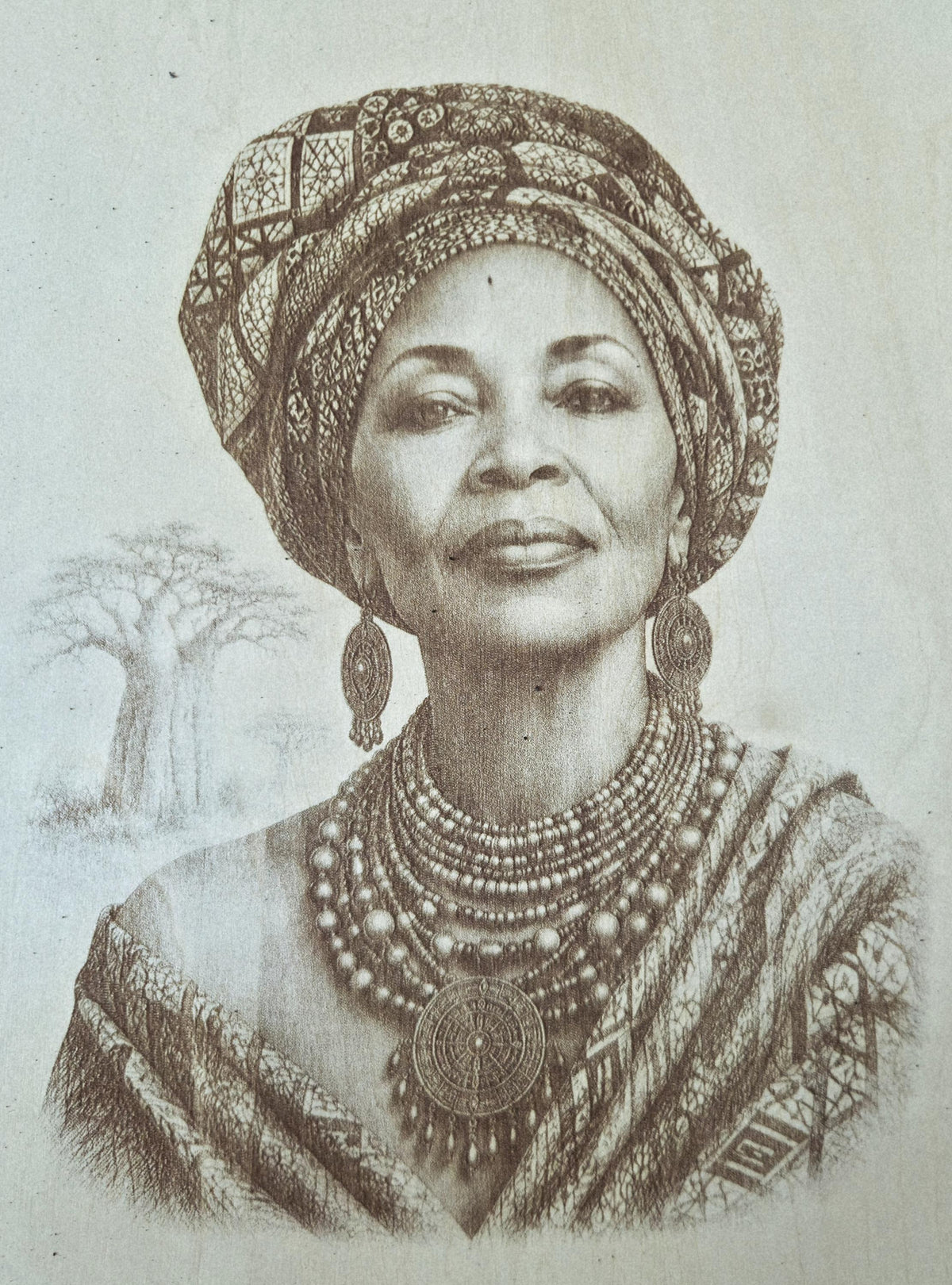 African Queen Engraved Wood Portrait Panel – 16x12 Handcrafted Wall Art – African Heritage Decor – Afrocentric Home Accent – Cultural Wood E