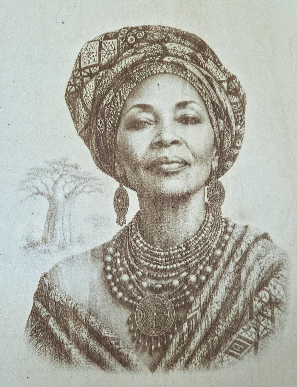 African Queen Engraved Wood Portrait Panel – 16x12 Handcrafted Wall Art – African Heritage Decor – Afrocentric Home Accent – Cultural Wood E