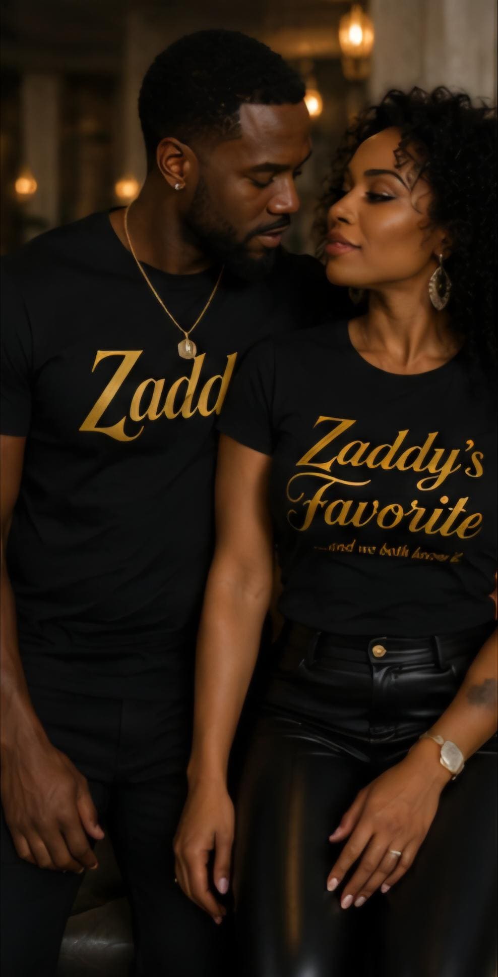 Zaddy and Zaddy's Favorite Matching Couple Shirts, Black Gold Tees