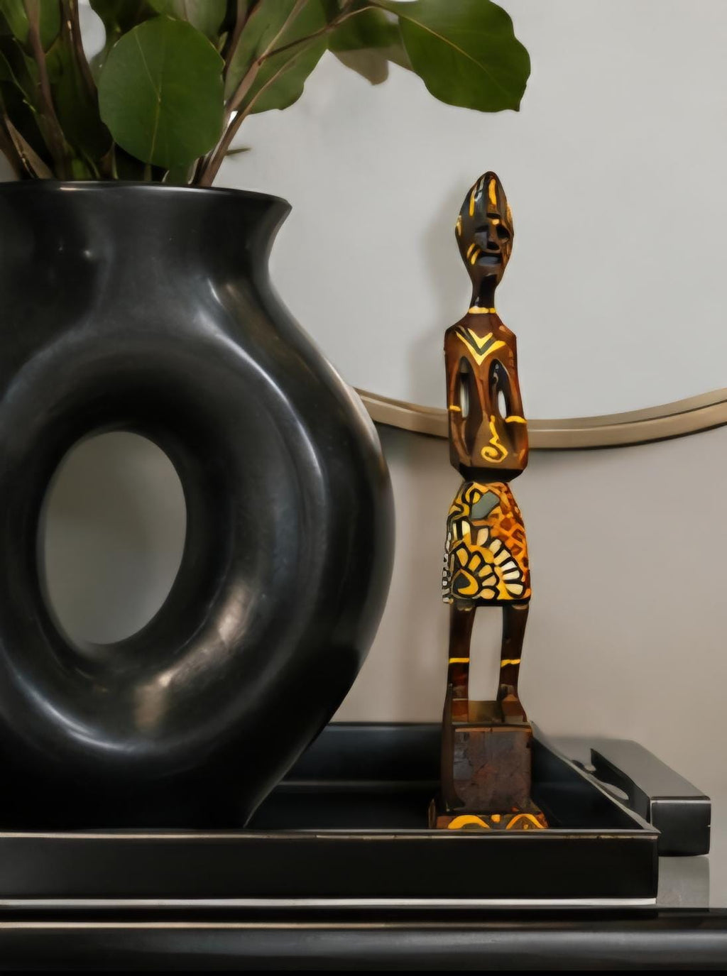 Hand Carved African Wood Figure: 10 Inch Tribal Sculpture, Hand Painted Boho Accent