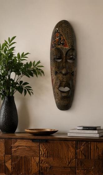 Hand Carved African Wooden Mask – 21 Inch Tribal Wall Art Ethnic Decor