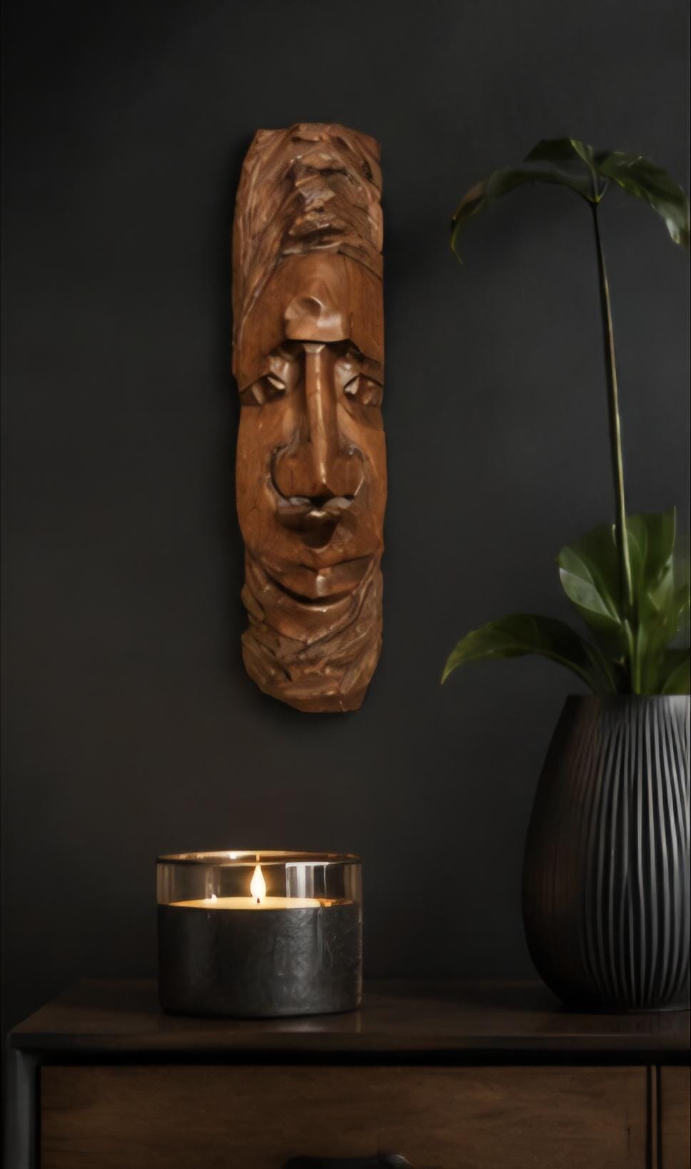 Hand Carved African Wooden Mask, Solid Wood Tribal Wall Art (11.5 Inch)