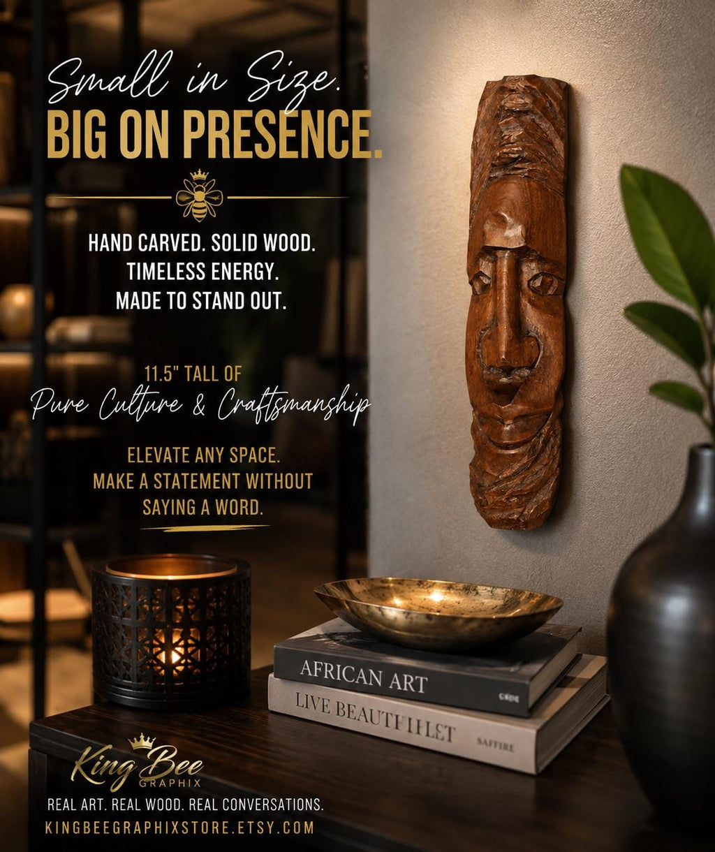 Hand Carved African Wooden Mask, Solid Wood Tribal Wall Art (11.5 Inch)