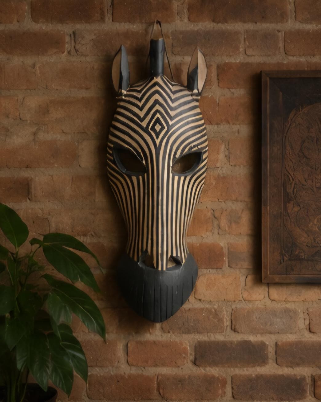 Hand Carved Zebra Mask, 15x6 Tribal Wall Art, African Safari Decor, Cultural Accent