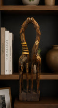 Hand-Carved Intertwined Giraffe Sculpture – African Wood Art Décor, 28 Inch Tall Statement Piece