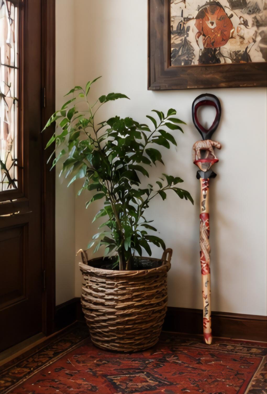 Hand Carved Kenyan Leopard Cane – African Tribal Walking Stick, Safari Decor